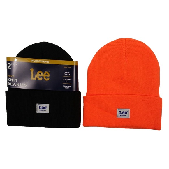 Lee Workwear Knit Beanie Hat Men 2pk Comfort Fit Fold Up Cuff Stay Warm - Picture 2 of 4